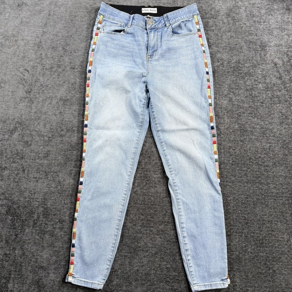 Knox Rose Denim - Knox Rose Jeans Womens Size 8 Blue Straight Aztec Embroidered Casual Denim Pants